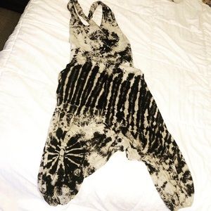 Tie-dyed jumpsuit with single-braided back.